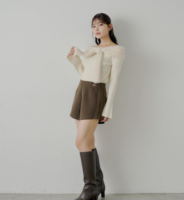  「【2サイズ展開あり】ブローチ付きコンパクトショートパンツ」|チノ|