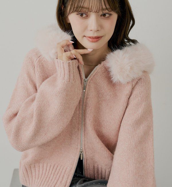  「【SALON by Chico】フードファーWジップニットカーディガン」|ニット・セーター|