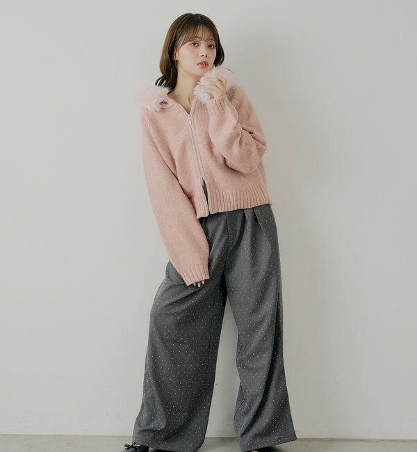  「【SALON by Chico】フードファーWジップニットカーディガン」|ニット・セーター|
