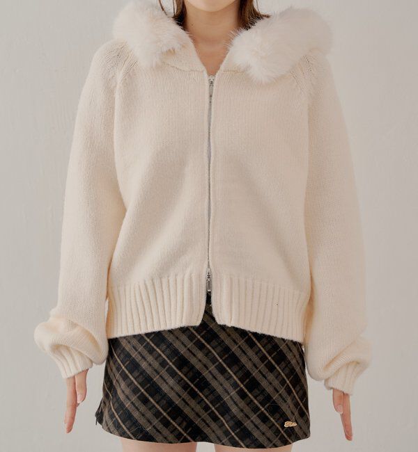  「【SALON by Chico】フードファーWジップニットカーディガン」|ニット・セーター|