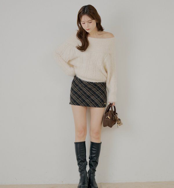  「リブデザインオフショルルーズニット」|ニット・セーター|