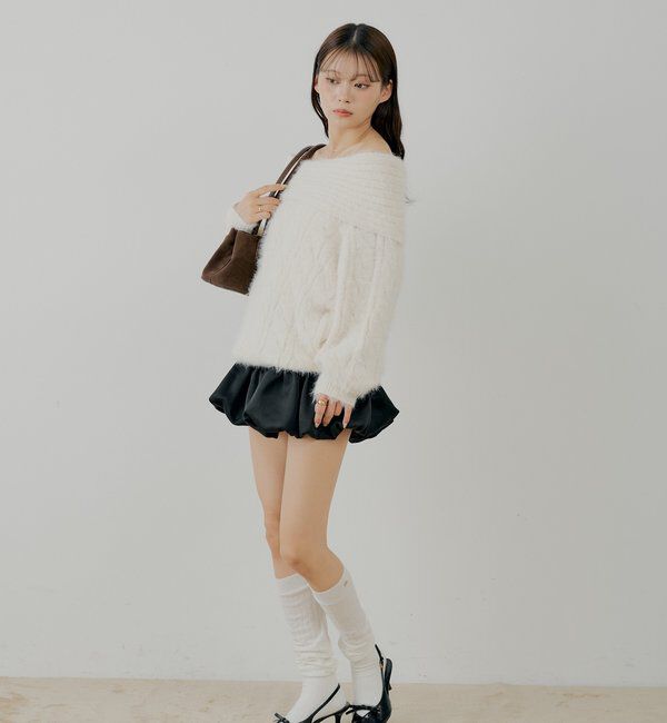  「リブデザインオフショルルーズニット」|ニット・セーター|