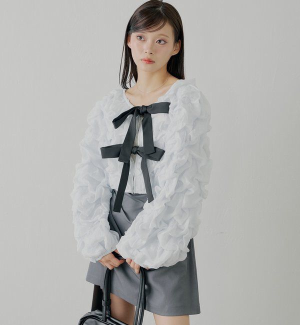  「【SALON by Chico】前後2wayフロントリボンポコポコブラウス」|シャツ・ブラウス|