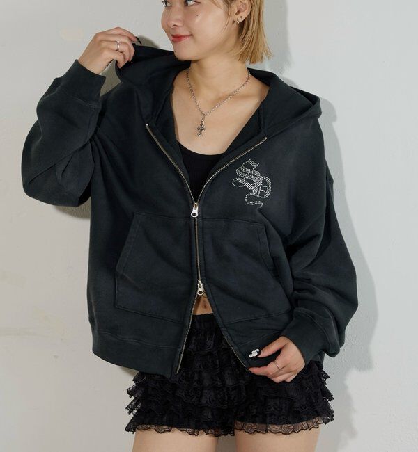  「【SLOPPY】RHINESTONE ZIP HOODIE」|パーカー|