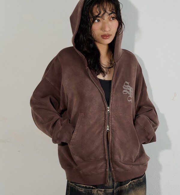  「【SLOPPY】RHINESTONE ZIP HOODIE」|パーカー|