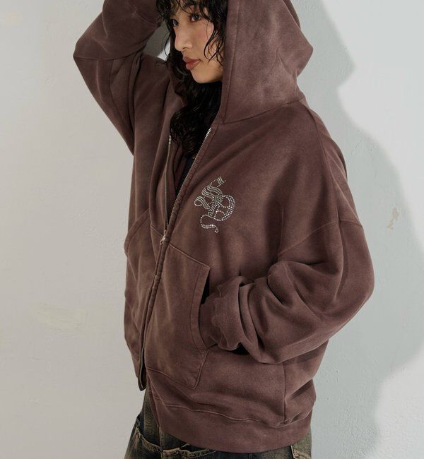  「【SLOPPY】RHINESTONE ZIP HOODIE」|パーカー|