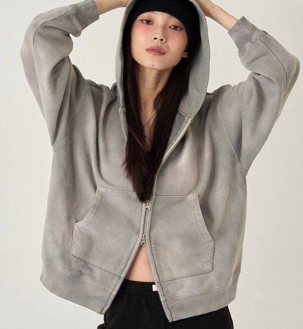  「【SLOPPY】RHINESTONE ZIP HOODIE」|パーカー|