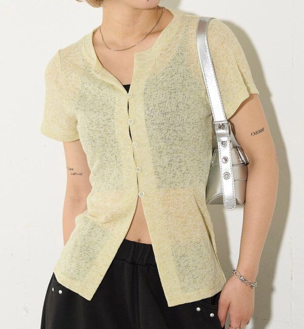  「シアーナロー半袖カーディガン」|Tシャツ・カットソー|イエロー