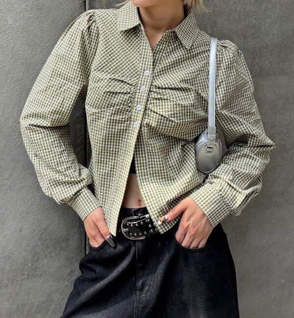  「パフスリーブギャザーブラウス」|シャツ・ブラウス|グリーン