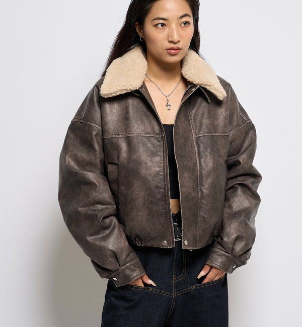  「3-WAY VINTAGE-LIKE LEATHER BOA BLOUSON」|ブルゾン・スタジャン|