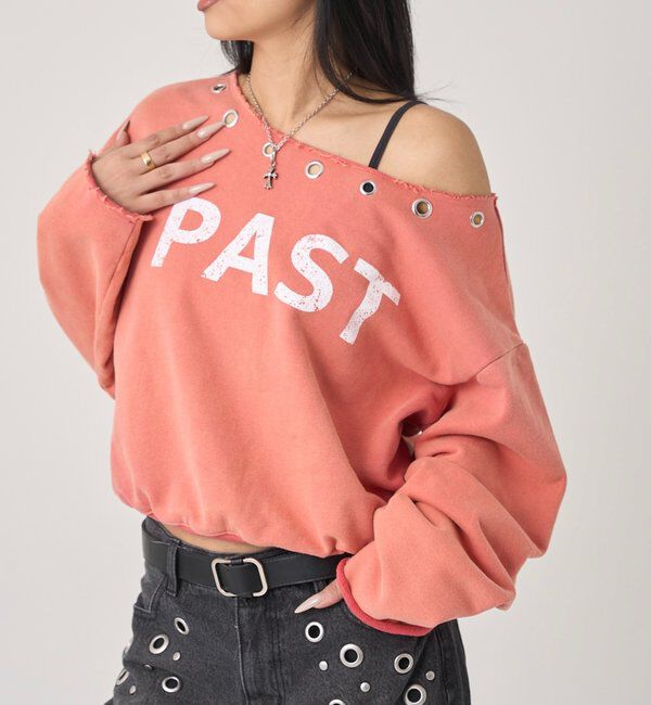  「EYELET OFF-SHOULDER LOGO SWEAT」|Tシャツ・カットソー|オレンジ