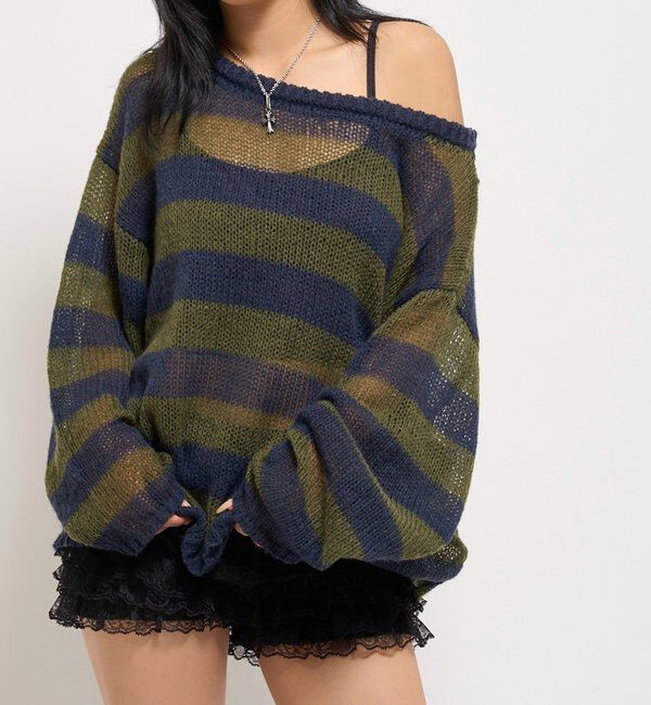  「WIDE BORDER MESH KNIT」|ニット・セーター|