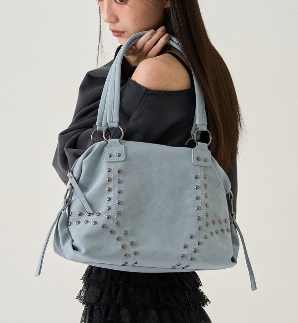  「STUDDED SHOULDER BAG/スタッズショルダーバッグ」|トートバッグ|サックスブルー