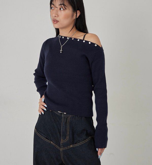  「スタッズワンオフショルニット」|ニット・セーター|