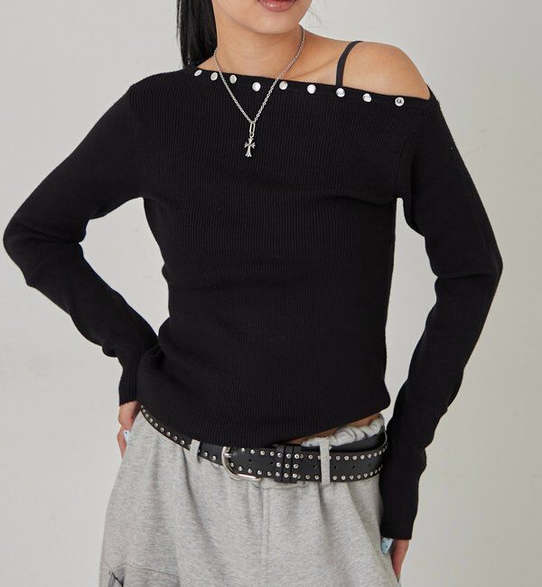  「スタッズワンオフショルニット」|ニット・セーター|