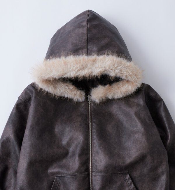  「【2way/ファー取り外し可能】ヴィンテージライクレザーファーフードブルゾン」|ブルゾン・スタジャン|