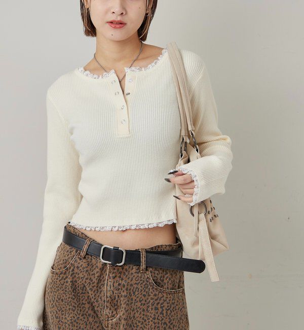  「LACE LAYERED HENLEY KNIT」|ニット・セーター|
