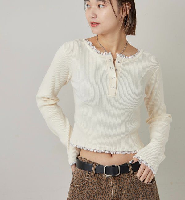  「LACE LAYERED HENLEY KNIT」|ニット・セーター|