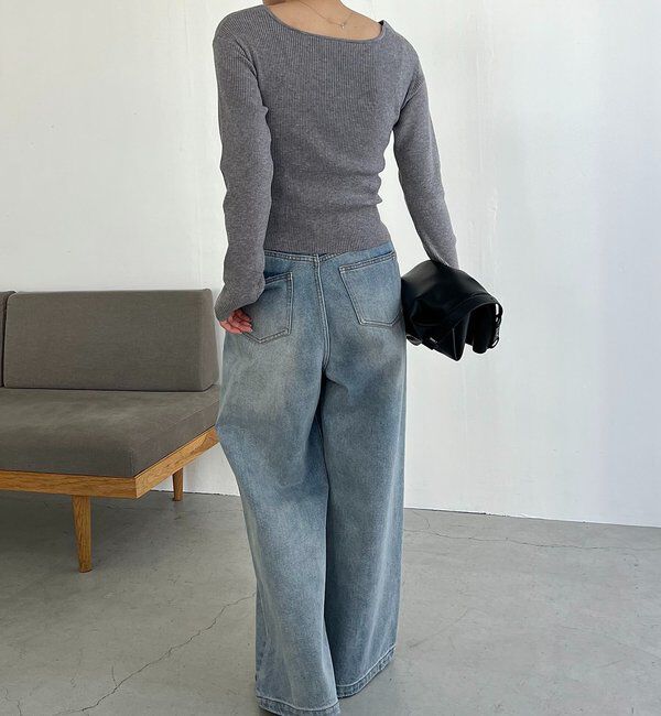  「【新色/ライトベージュ・グレー】クロスVネックニット」|ニット・セーター|