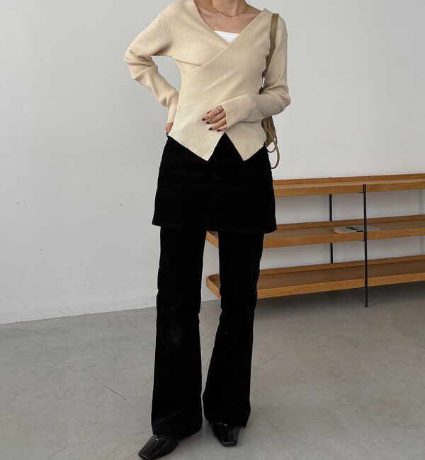  「【新色/ライトベージュ・グレー】クロスVネックニット」|ニット・セーター|