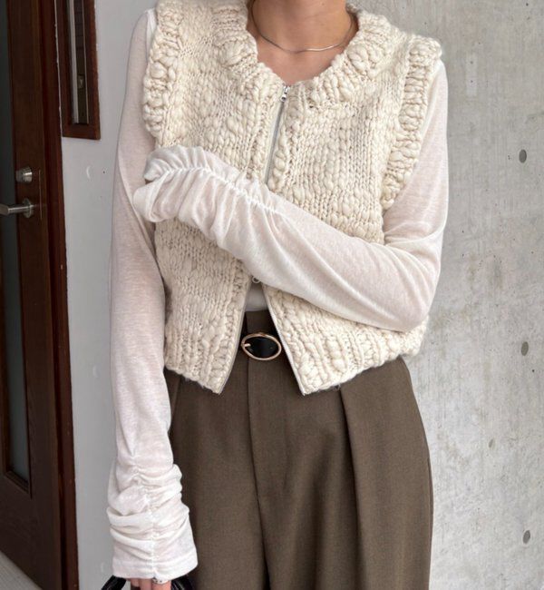  「【前後2WAY】テンセルウール袖ギャザーロンT」|Tシャツ・カットソー|