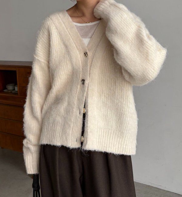  「ニュアンスボタンレイヤード風カーディガン」|カーディガン|