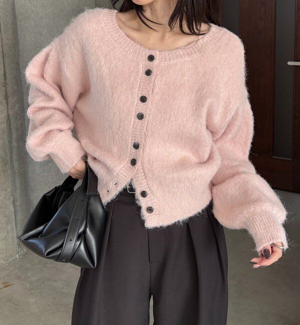  「【前後2WAY】モヘア起毛パフカーディガン」|カーディガン|