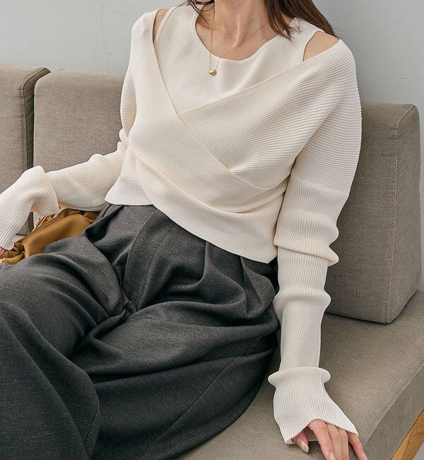  「オフショルクロスレイヤードニット」|ニット・セーター|