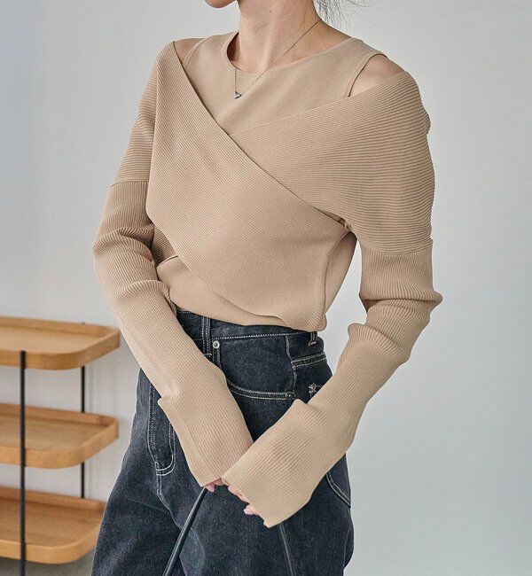  「オフショルクロスレイヤードニット」|ニット・セーター|