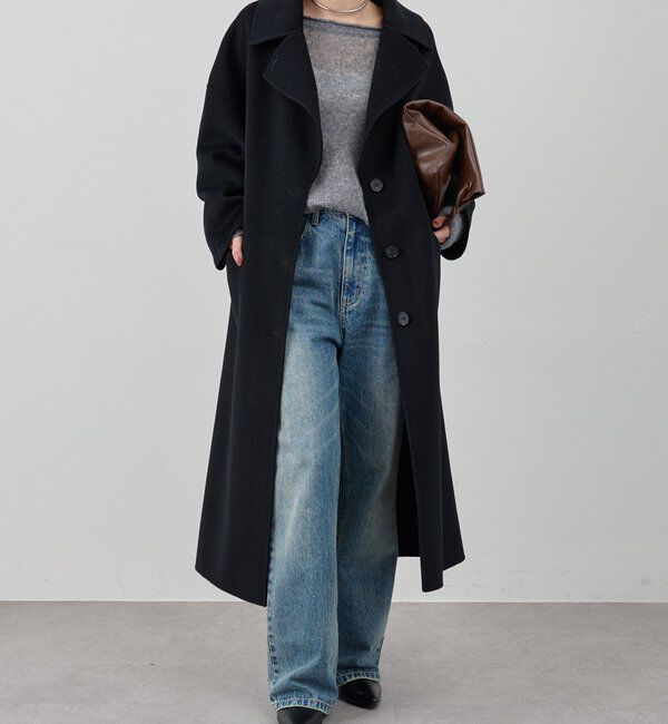  「ビッグカラーリバーロングコート」|その他|ブラック