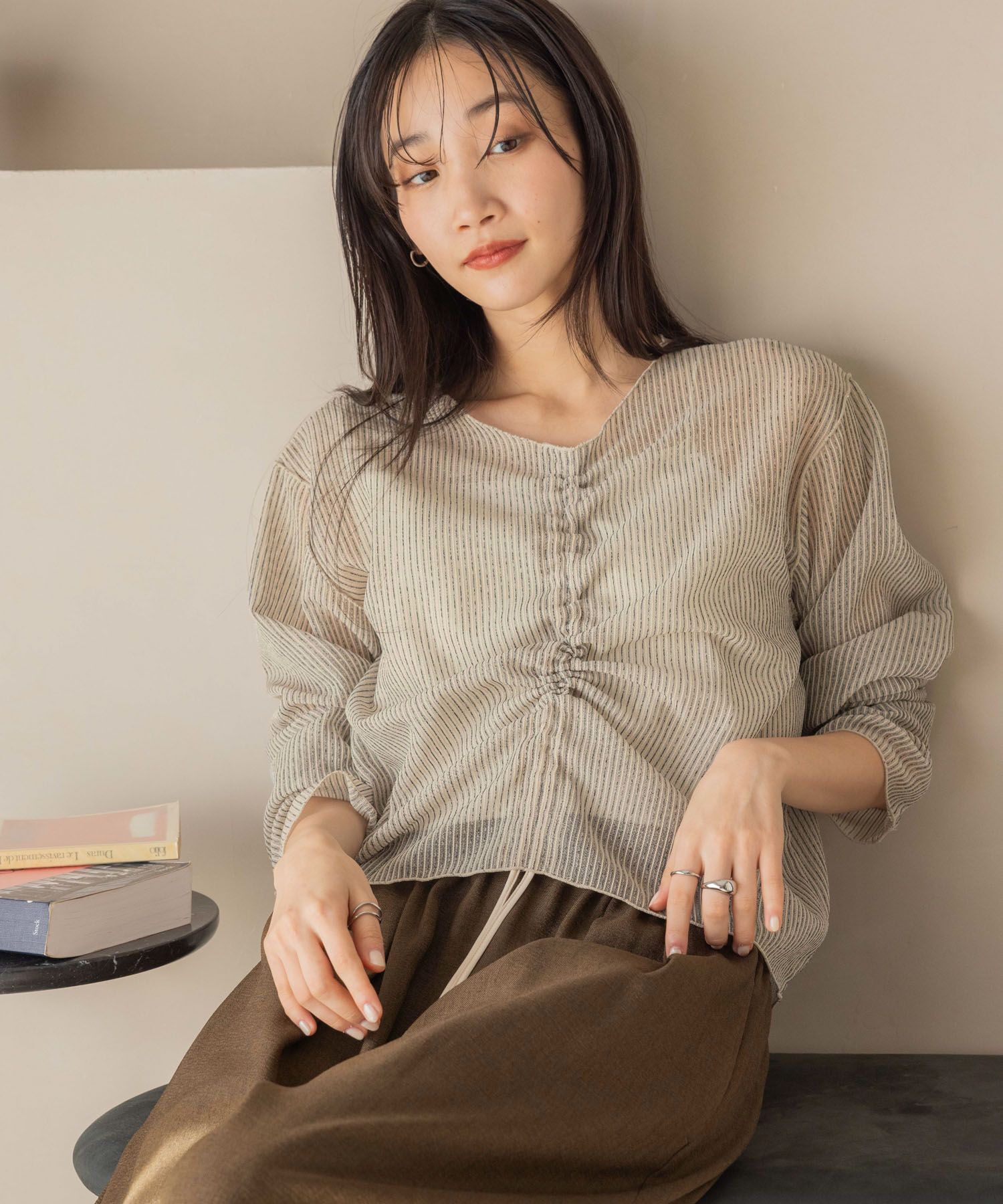 LOWRYS FARM「【前後着用可能】シャーリングシアーラッセルプルオーバー」|Tシャツ・カットソー|