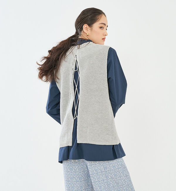 collex「バックレースアップ畔編みベスト」|ベスト・ジレ|