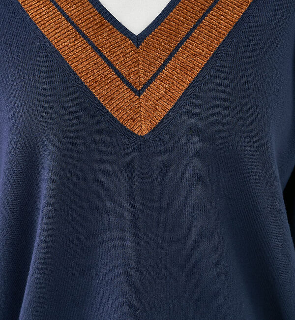 collex「配色ラインVネックニットプルオーバー」|ニット・セーター|