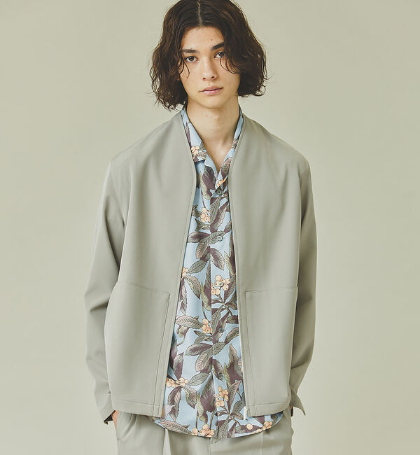 ABAHOUSE「【セットアップ対応】ストレッチ ノーカラー Vネック オーバーサイズ シャツジャ」|シャツ・ブラウス|グレー