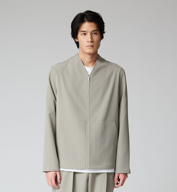 ABAHOUSE「【セットアップ対応】ストレッチ ノーカラー Vネック オーバーサイズ シャツジャ」|シャツ・ブラウス|