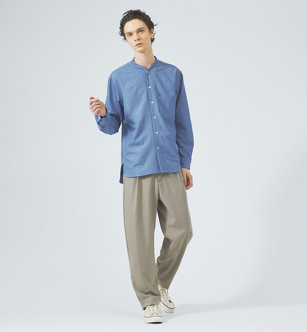 ABAHOUSE「【変形襟】定番/シャンブレーツイル カラーレス シャツ / バンドカラーシャツ」|シャツ・ブラウス|