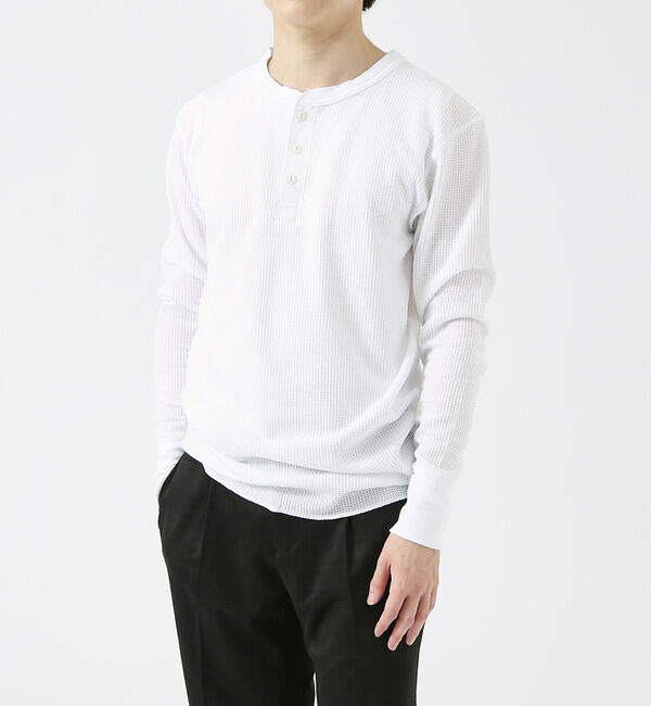 ABAHOUSE「【JEMORGAN/ジェーイーモーガン】ワッフル ヘンリーネック ロングスリーブ」|Tシャツ・カットソー|ホワイト