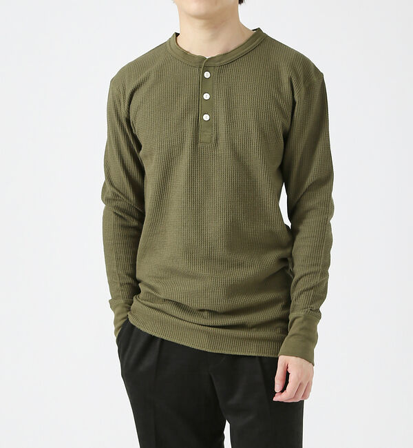 ABAHOUSE「【JEMORGAN/ジェーイーモーガン】ワッフル ヘンリーネック ロングスリーブ」|Tシャツ・カットソー|カーキ