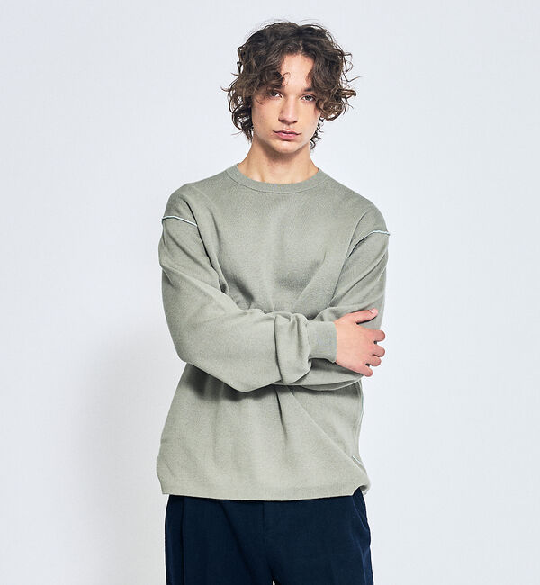 ABAHOUSE「【リバーシブルカラー】14Gコットン ニットスウェット / クルーネックプルオー」|ニット・セーター|グレージュ