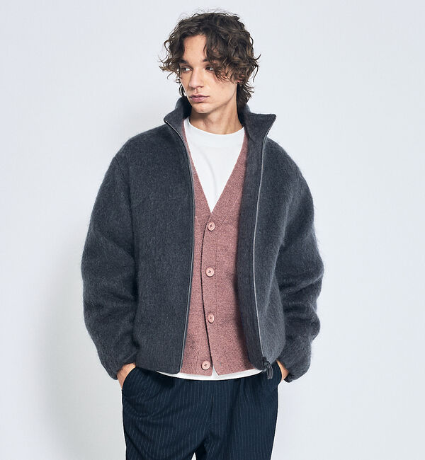 ABAHOUSE「ウール&times;モヘア シャギー スタンドカラーブルゾン」|ブルゾン・スタジャン|グレー