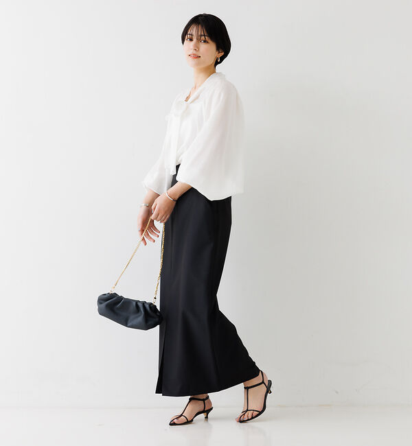 Rouge vif「とろみ素材 ギャザースリーブボウタイブラウス」|シャツ・ブラウス|