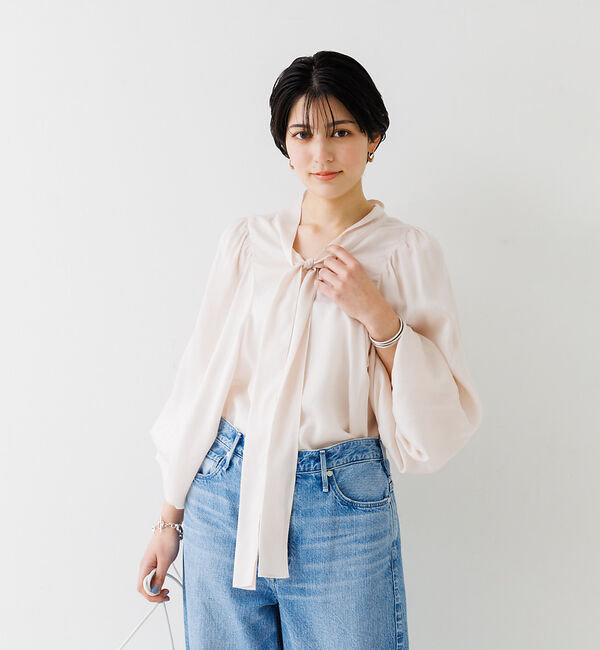 Rouge vif「とろみ素材 ギャザースリーブボウタイブラウス」|シャツ・ブラウス|