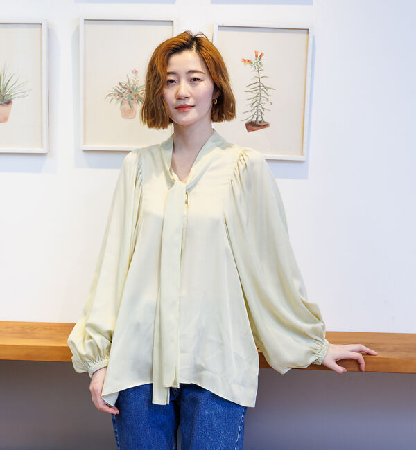 Rouge vif「とろみ素材 ギャザースリーブボウタイブラウス」|シャツ・ブラウス|