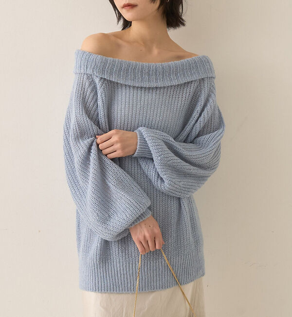Rouge vif「モヘア混オフショルラメニットプルオーバー」|ニット・セーター|サックスブルー