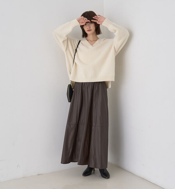 Rouge vif「フェイクレザーフレアスカート」|スカート|