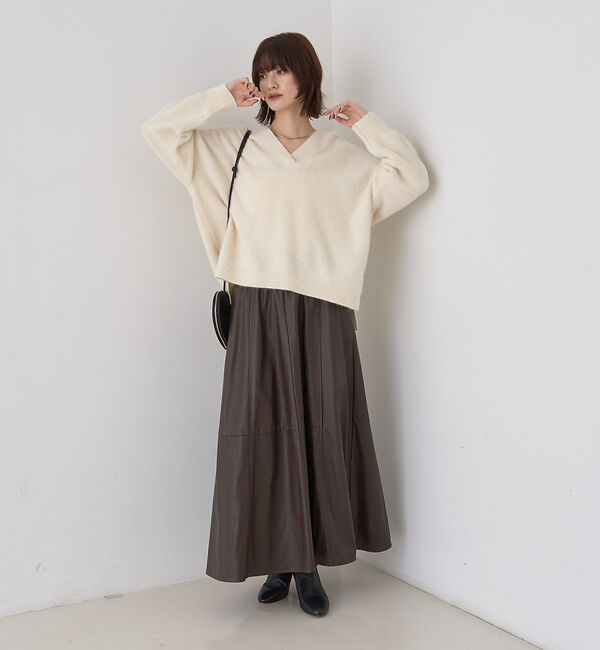 Rouge vif「フェイクレザーフレアスカート」|スカート|