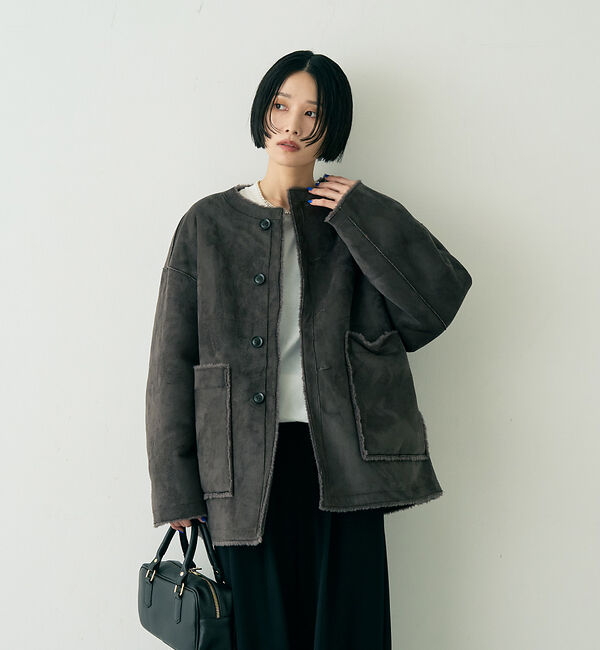 Rouge vif「【2サイズ展開】2WAYスウェードリバーシブルボアコート / ノーカラーコート」|ノーカラーコート|