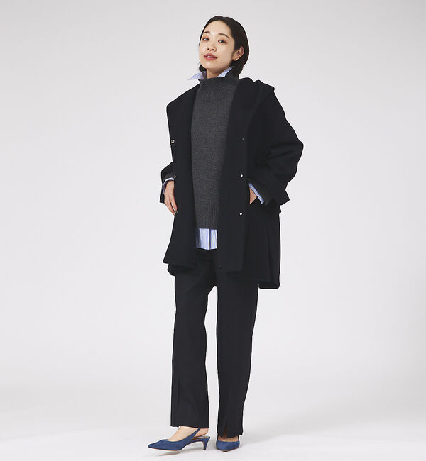 qualite「フーディーコート」|ノーカラーコート|