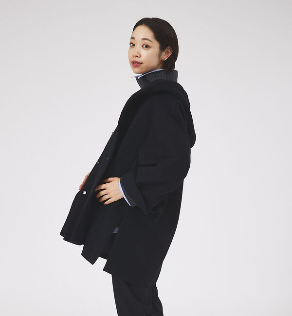 qualite「フーディーコート」|ノーカラーコート|