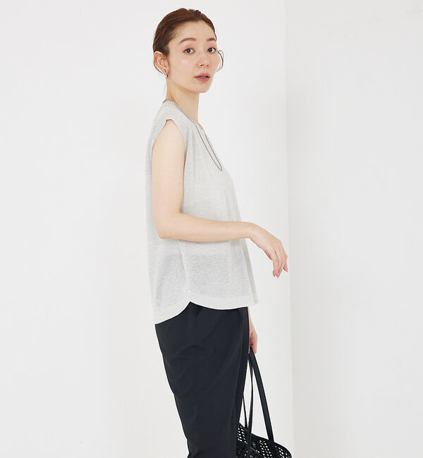 qualite「【大人の上品なシアー】ラメクルーネックニット」|キャミソール|